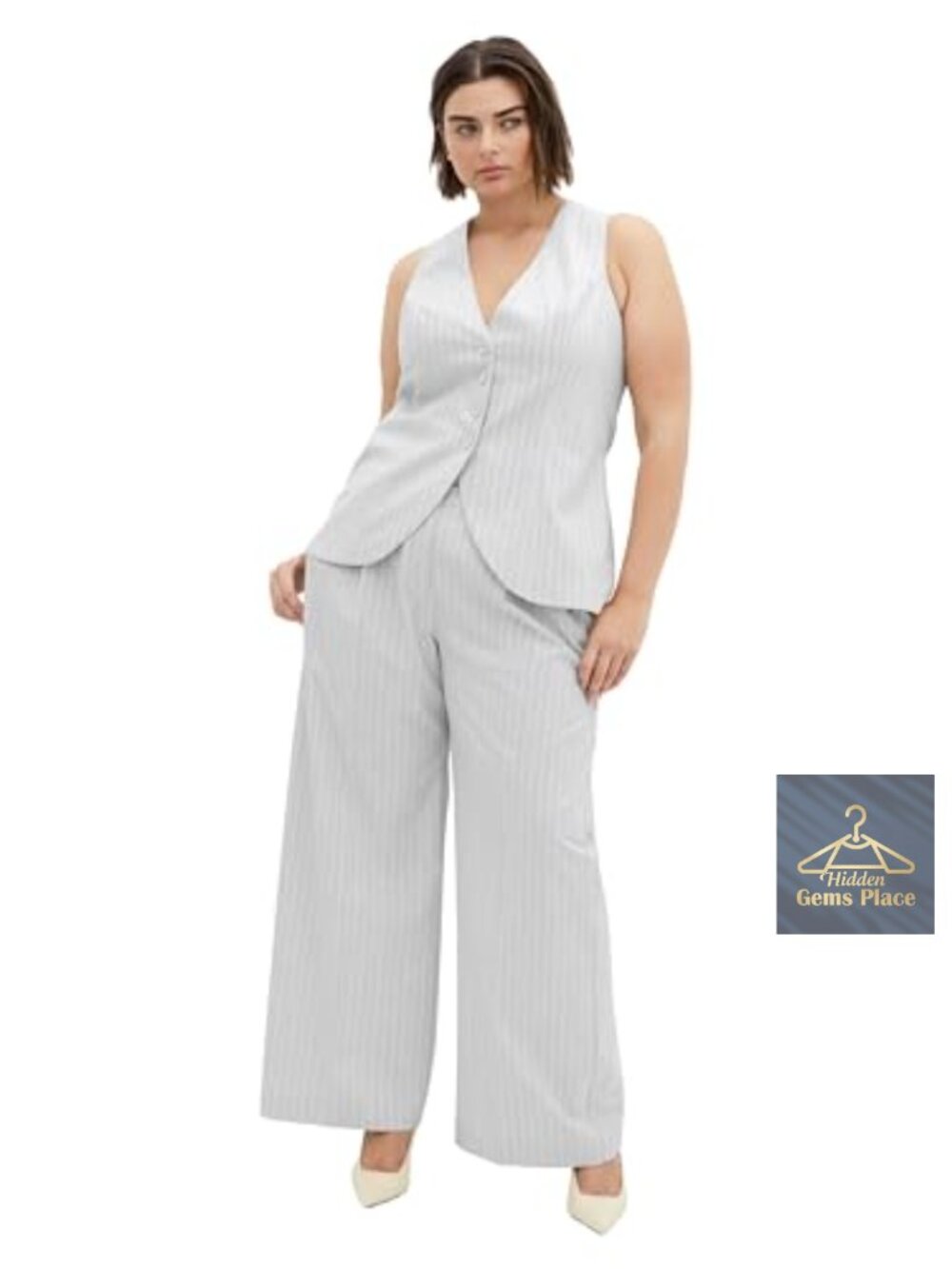 Plus Size Sleeveless Vest with Collared Neck, High Stretch Polyester Blend